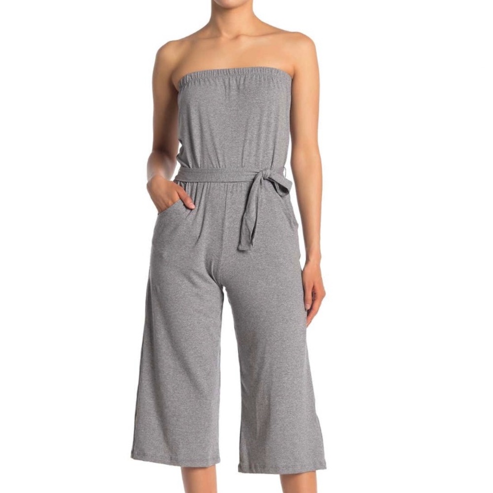 Velvet Torch Super Soft Strapless Waist Tie Cropped Jumpsuit Size Small